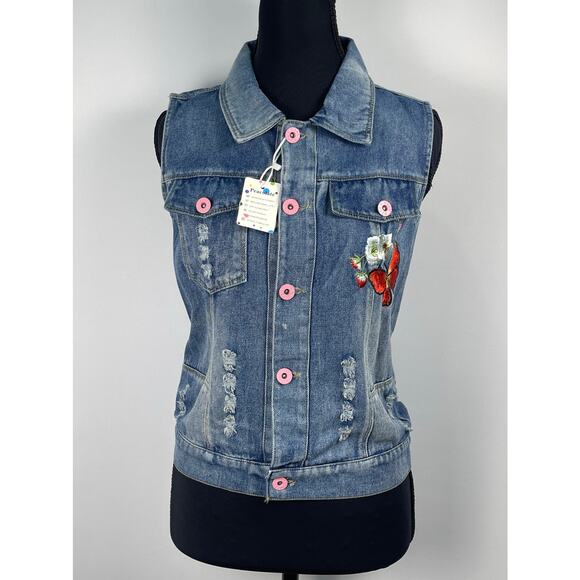 Peacolate Other - NWT Peacolate Kids Sequin Butterfly Denim Vest Size 9-10T